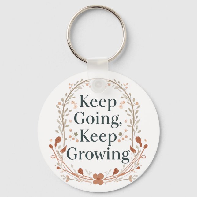 Boho Botanical "Keep Growing" Motivational Graphic Nyckelring (Framsida)