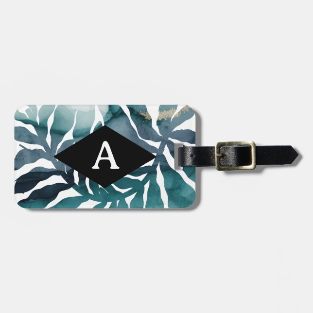 Boho Botanical Kelp Monogram Watercolor Matisse Bagagebricka (Horisontell Framsida)