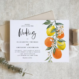 Boho Botanical Lemons and Oranges Garland Bröllop Inbjudningar