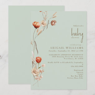 Boho Botanical Light Sage Baby Shower Inbjudningar