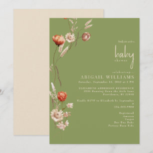 Boho Botanical Moss Grönt & Cream Baby Shower Inbjudningar