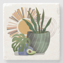 Boho Botanical Neutral Mid Century Stone Coaster Stenunderlägg