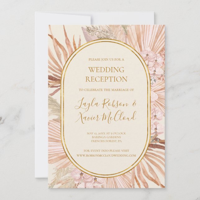 Boho Botanical | Olivgrön Bröllopsmottagning Inbjudningar (Framsida)