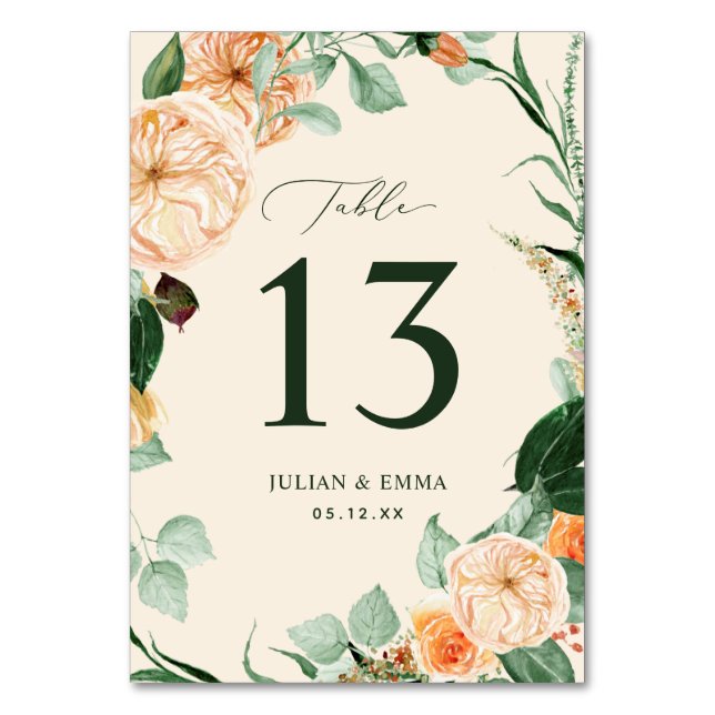 Boho Botanical Pastel Peach Greenery Blommigt Anpa Bordsnummer (Framsidan)