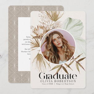 Boho Botanical Photo Studenten annoncement Inbjudningar