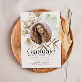 Boho Botanical Reviera Earthy Photo Studenten Inbjudningar