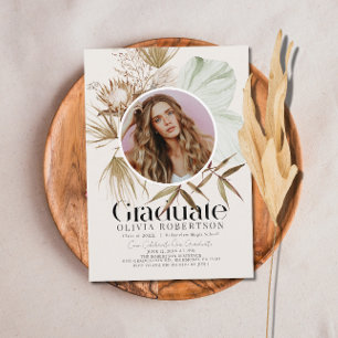 Boho Botanical Reviera Earthy Photo Studenten Inbjudningar