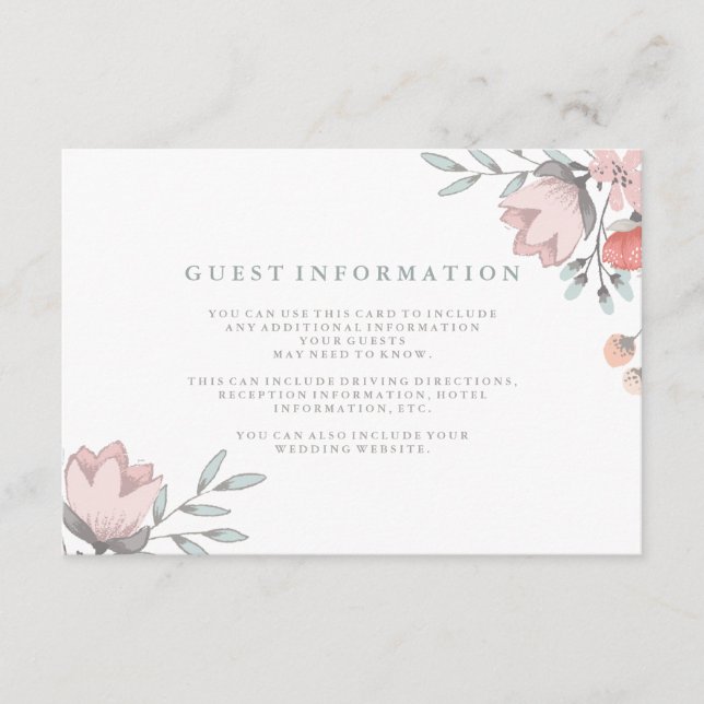Boho Botanical Rustic Guest Details Coral and Gråt Tilläggskort (Framsida)