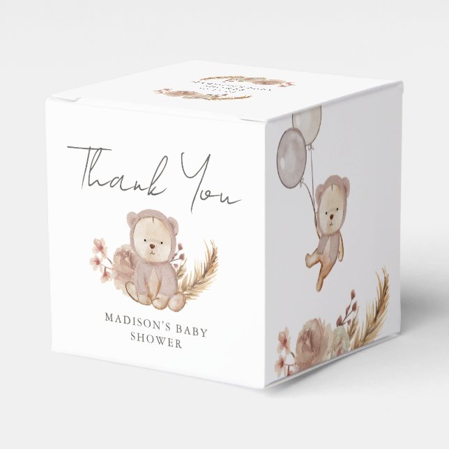 Boho Botanical Sweet Bear Baby Shower Presentaskar (Framsidan Sidan)