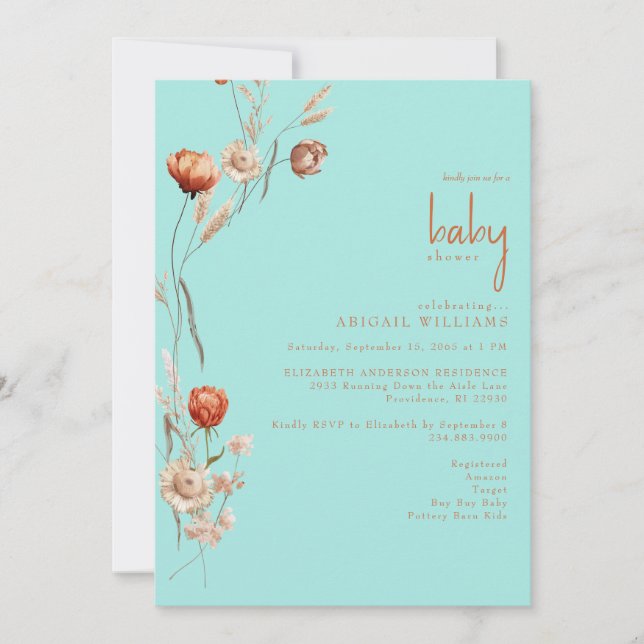 Boho Botanical Turcos Baby Shower Center Inbjudningar (Framsida)