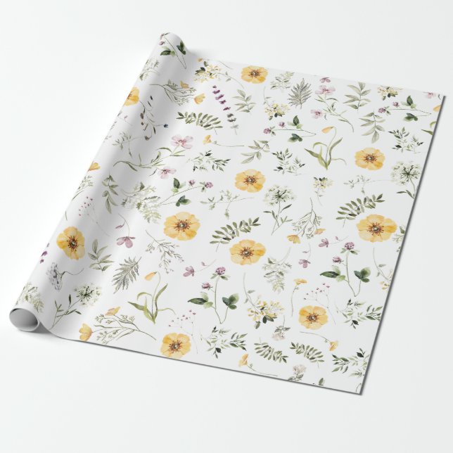 Boho Botanical Vår WildblomGarden Presentpapper (Utrullad)