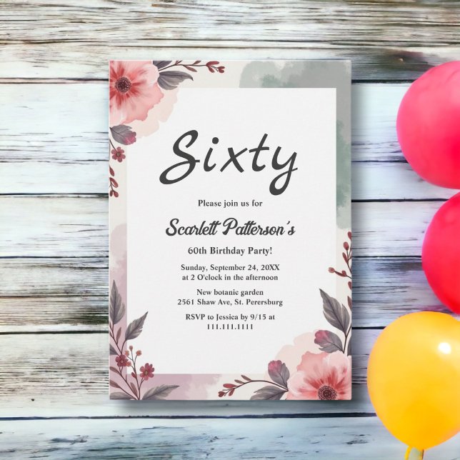 Boho Botanical Watercolor Blommigt 60 Birthday Inbjudningar (Skapare uppladdad)