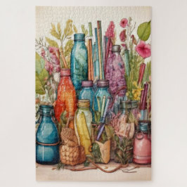 Boho Botanical Watercolor Bottles Jigsaw Puzzle Pussel