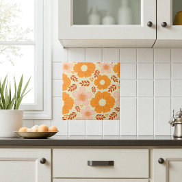 Boho Botanical Watercolor Orange Blommigt Kakelplatta