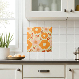 Boho Botanical Watercolor Orange Blommigt Kakelplatta