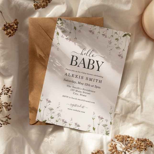 Boho Botanical Wildblomme Blommigt Baby Shower Inbjudningar (Boho Botanical Wildflower Floral Baby Shower Invitation)