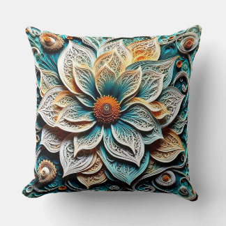 Boho Botanical Zentangle Floral Throw Pillow  Kudde