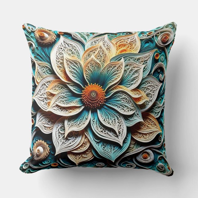 Boho Botanical Zentangle Floral Throw Pillow  Kudde (Framsida)