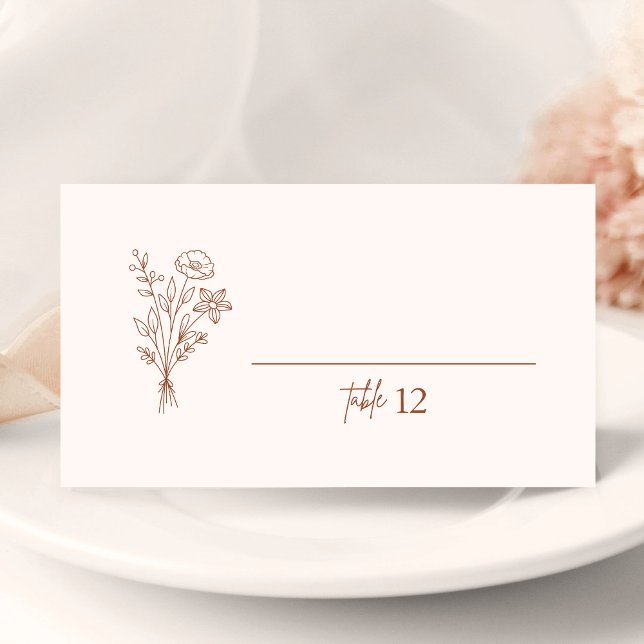 Boho Botanicals Terrakotta Bröllopsplatskort Kort (Boho botanicals terracotta place card helps guests find seats easily with a warm personalized touch)
