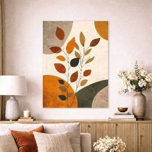 Boho Botanisk Abstrakt Löv Neutral Jordton Poster