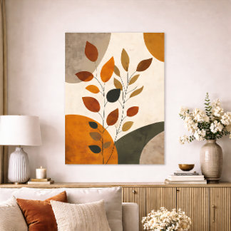 Boho Botanisk Abstrakt Löv Neutral Jordton Poster