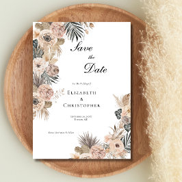 Boho Botanisk Blommig Bröllop Beige Rosa Spara Datumet