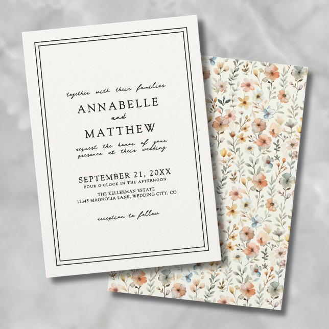 Boho Botanisk Elegant Vildblomma Bröllop Inbjudningar (Boho Botanical Elegant Wildflower Wedding Invitation)
