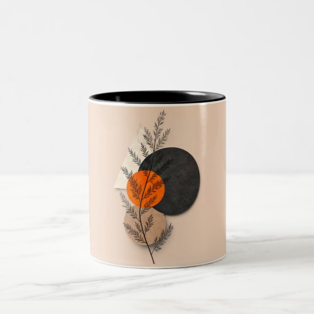 Boho Botanisk Geometrisk Orange Svart Neutral Kons Två-Tonad Mugg (Center)