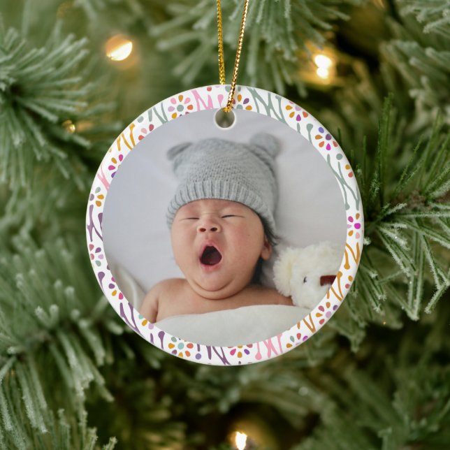 Boho Botanisk Illustrationsmönster Färgrik Foto Julgransprydnad Keramik (Träd)