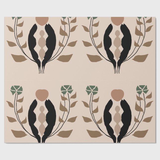 Boho Botanisk Jordnära Feminint Naturmönster Presentpapper (Platt)