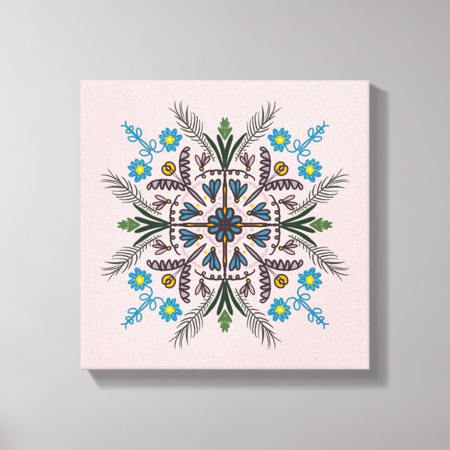 Boho Botanisk Mandala Tropisk Grönska Rosa Canvastryck (Framsida)