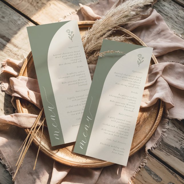 Boho Botanisk Monogram Grönbrun Bröllopsdekor  Meny (Skapare uppladdad)