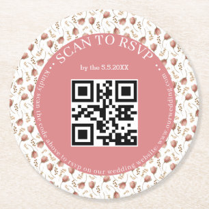 boho botanisk osa qr kod bröllop snyggt underlägg papper rund