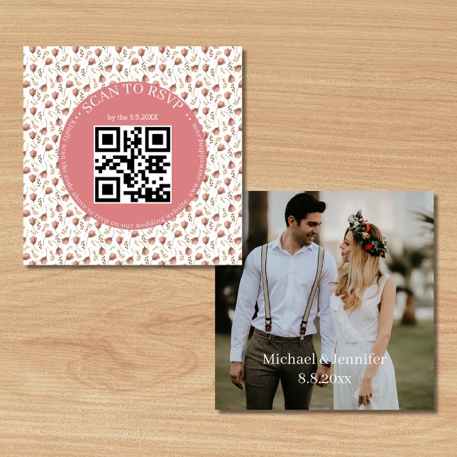 boho botanisk rsvp qr-kod bröllopsfoto tilläggskort (Skapare uppladdad)