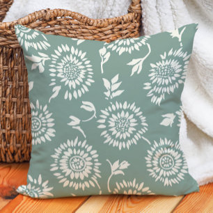 Boho Botanisk Sagegrön Kräm Solrosor Kudde