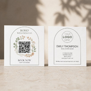 Boho Botanisk Valv QR-kod Fyrkant Fyrkantigt Visitkort