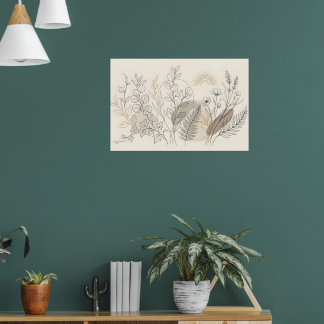 Boho Botanisk Vildblomma Linje Konst Canvastryck Poster
