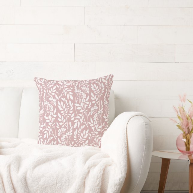 Boho Botanisk Vit Bladverk Rosapink Kudde (Soffa)
