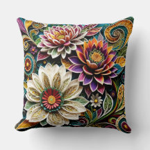 Boho Botanisk Zentangle Blommig Kuddcover