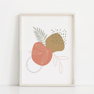 Boho Botaniska blad mot abstrakta former Konst Poster