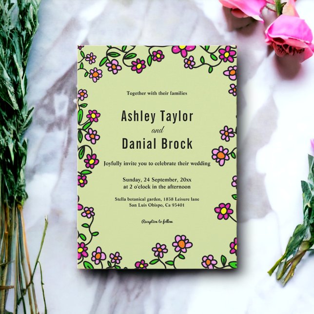 Boho Botaniska Garden Ro Vår Blommigt Bröllop Inbjudningar (Skapare uppladdad)