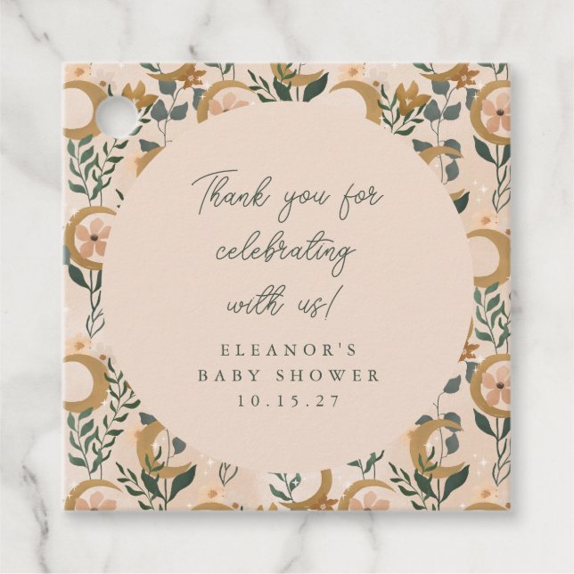 Boho  botaniska Måne Anpassningsbar Baby Shower Ta Gåvor Etiketter (Framsida)