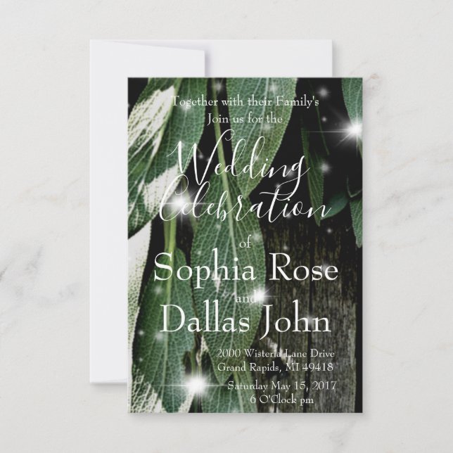 Boho botaniska örter blad rustik lada-trä skrift inbjudningar (Framsida)