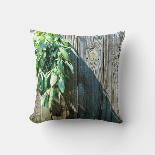 Boho botaniska örter blad rustika ladan-trä  kudde (Framsida)