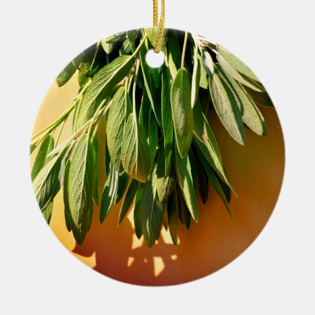 Boho botaniska örter löv julgransprydnad keramik (Framsidan)