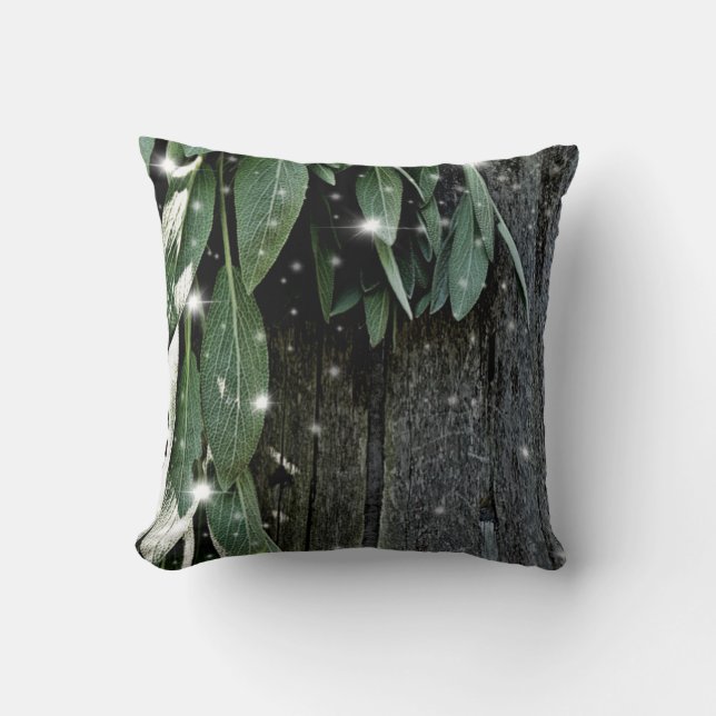 Boho botaniska örter löv lada wood Twinkle Ljus Kudde (Framsida)