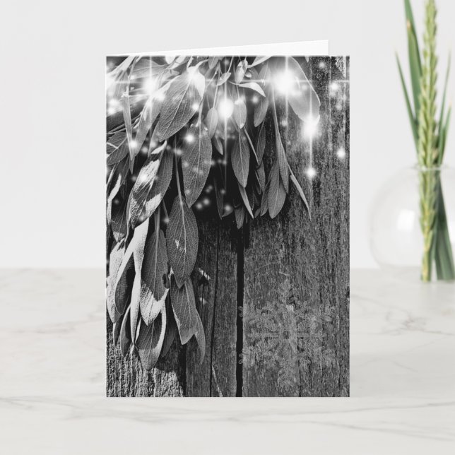 Boho botaniska örter löv rustic Barn-wood Helgkort (Framsida)
