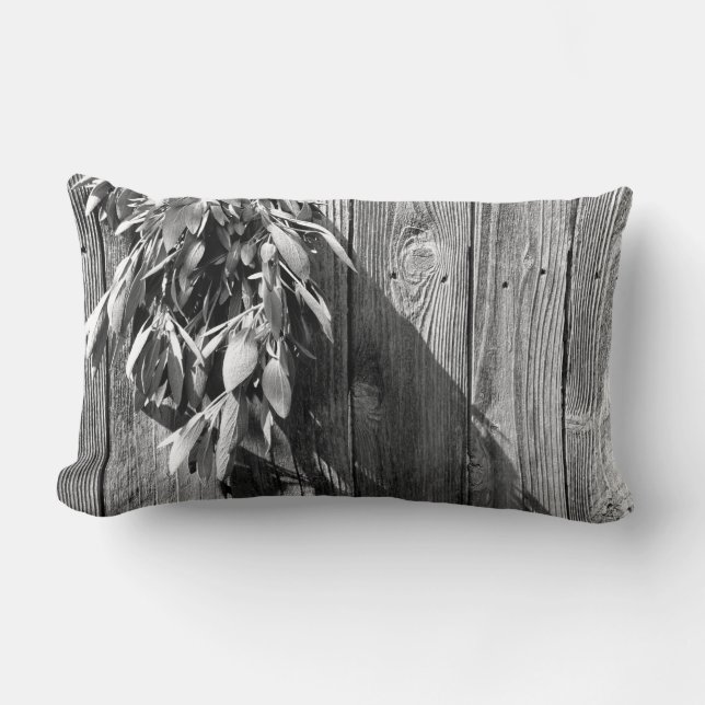 Boho botaniska örter löv rustic Barn-wood Lumbarkudde (Framsida)