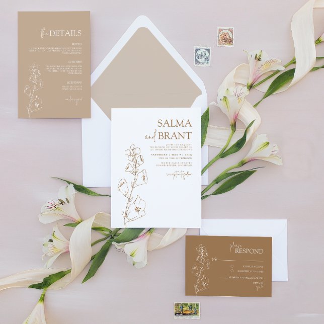 Boho Botaniskt ・ Minimalistisk modern Blommigt Inbjudningar (Boho Botanical • Modern Floral Wedding Invitation. Elegant, modern and playful.)