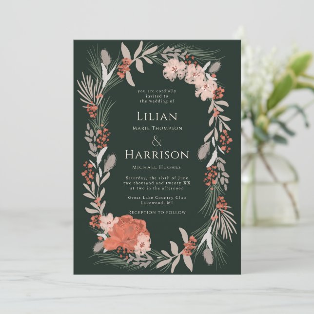 Boho botaniskt utandningspassage och bröllopsinbju inbjudningar (Stående Fram)